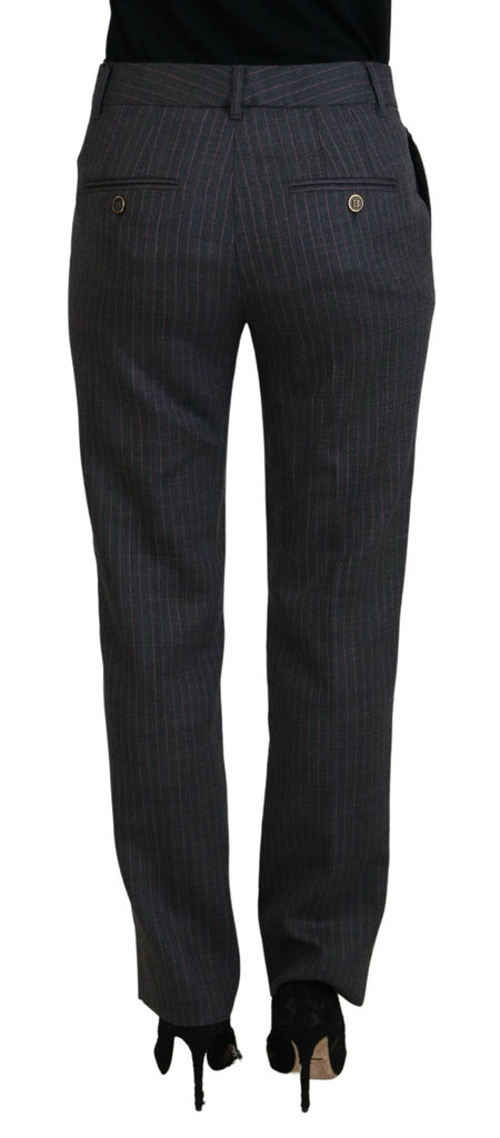 Dolce & Gabbana Gray Stripes Wool Tapered Women Pants Dolce & Gabbana