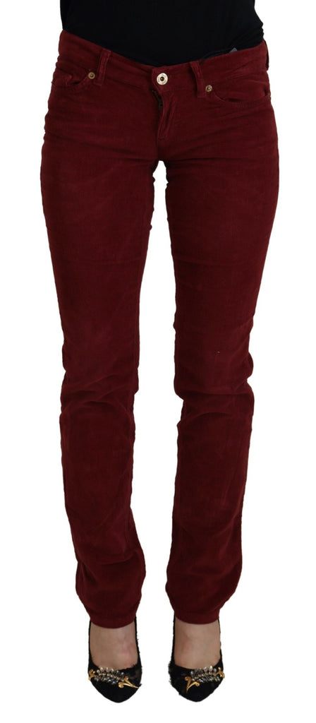 Dolce & Gabbana Maroon Corduroy Slim Fit Women Casual Pants Dolce & Gabbana