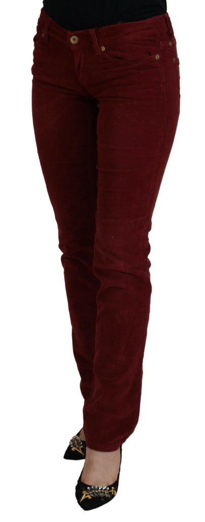 Dolce & Gabbana Maroon Corduroy Slim Fit Women Casual Pants Dolce & Gabbana