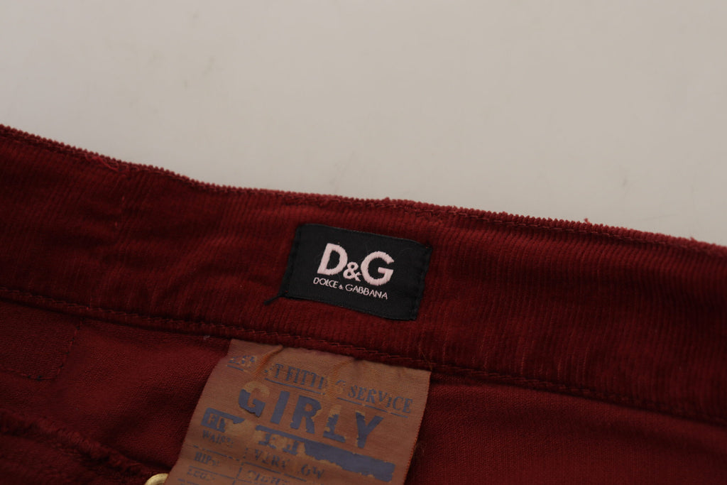 Dolce & Gabbana Maroon Corduroy Slim Fit Women Casual Pants Dolce & Gabbana