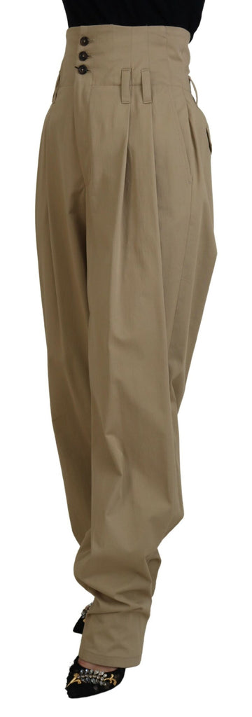 Dolce & Gabbana Brown Cotton High Waist Tapered Pants Dolce & Gabbana