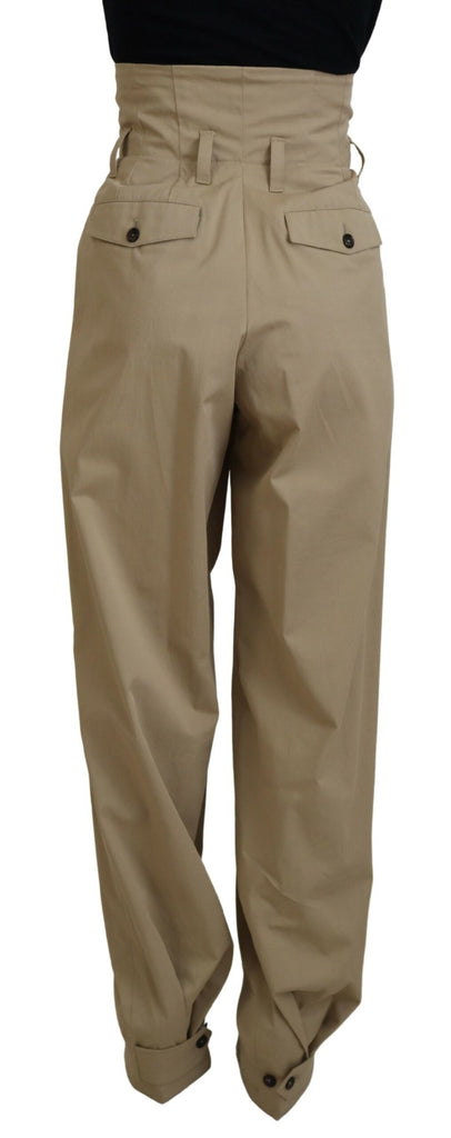 Dolce & Gabbana Brown Cotton High Waist Tapered Pants Dolce & Gabbana