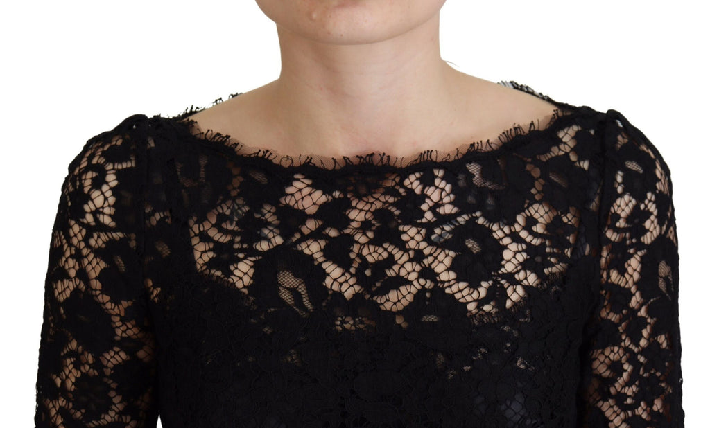 Dolce & Gabbana Black Cotton Lace Trim Long Sleeves Top Dolce & Gabbana