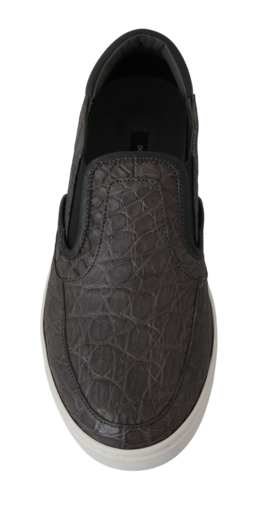 Dolce & Gabbana Gray Leather Flat Caiman Mens Loafers Shoes Dolce & Gabbana