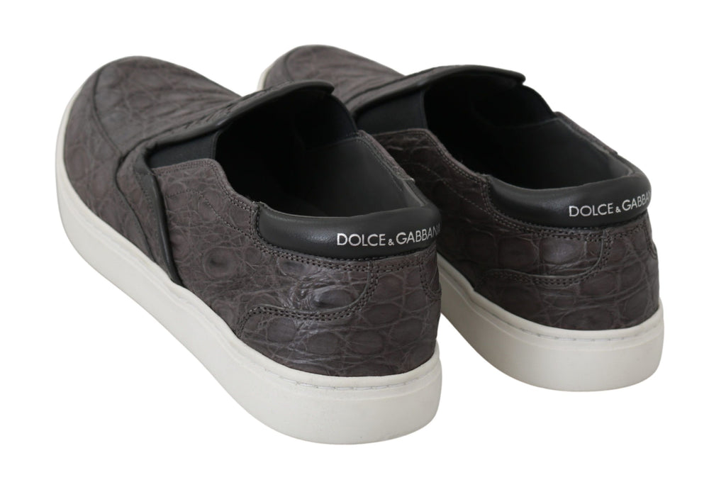 Dolce & Gabbana Gray Leather Flat Caiman Mens Loafers Shoes Dolce & Gabbana