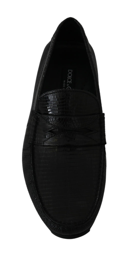 Dolce & Gabbana Black Lizard Leather Flat Loafers Shoes Dolce & Gabbana