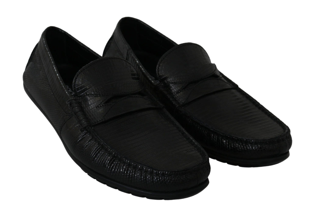 Dolce & Gabbana Black Lizard Leather Flat Loafers Shoes Dolce & Gabbana