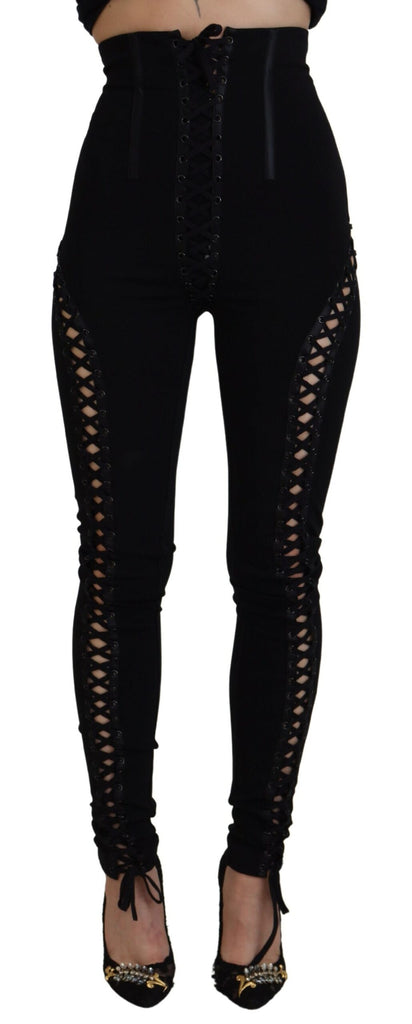 Dolce & Gabbana Black Viscose High Waist Cut Out Skinny Pants Dolce & Gabbana