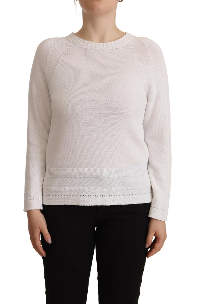 Alpha Studio White Long Sleeves Crewneck Pullover Sweater Alpha Studio