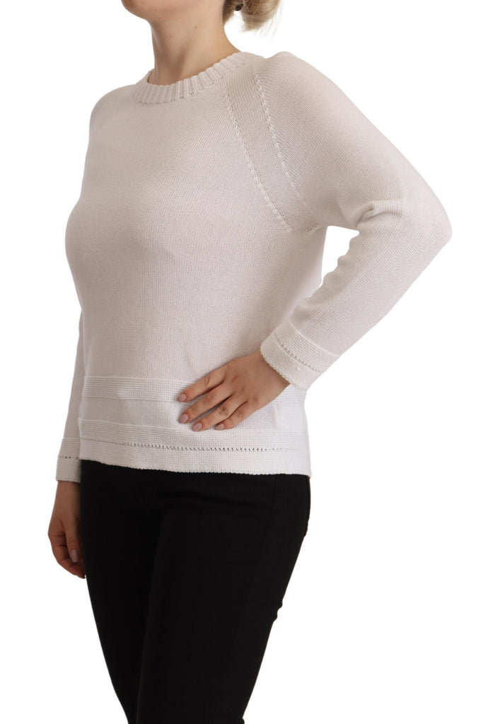 Alpha Studio White Long Sleeves Crewneck Pullover Sweater Alpha Studio