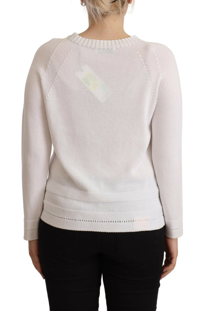 Alpha Studio White Long Sleeves Crewneck Pullover Sweater Alpha Studio