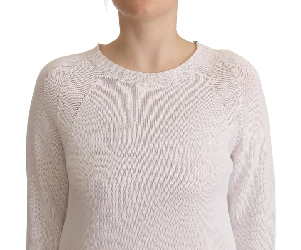 Alpha Studio White Long Sleeves Crewneck Pullover Sweater Alpha Studio