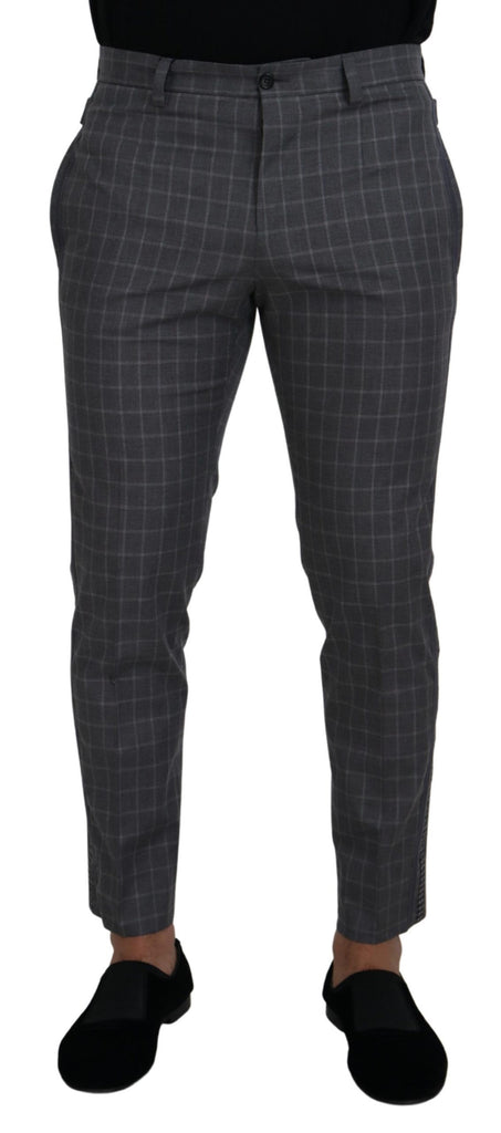 Dolce & Gabbana Grey Cotton Checkered Chino Pants Dolce & Gabbana