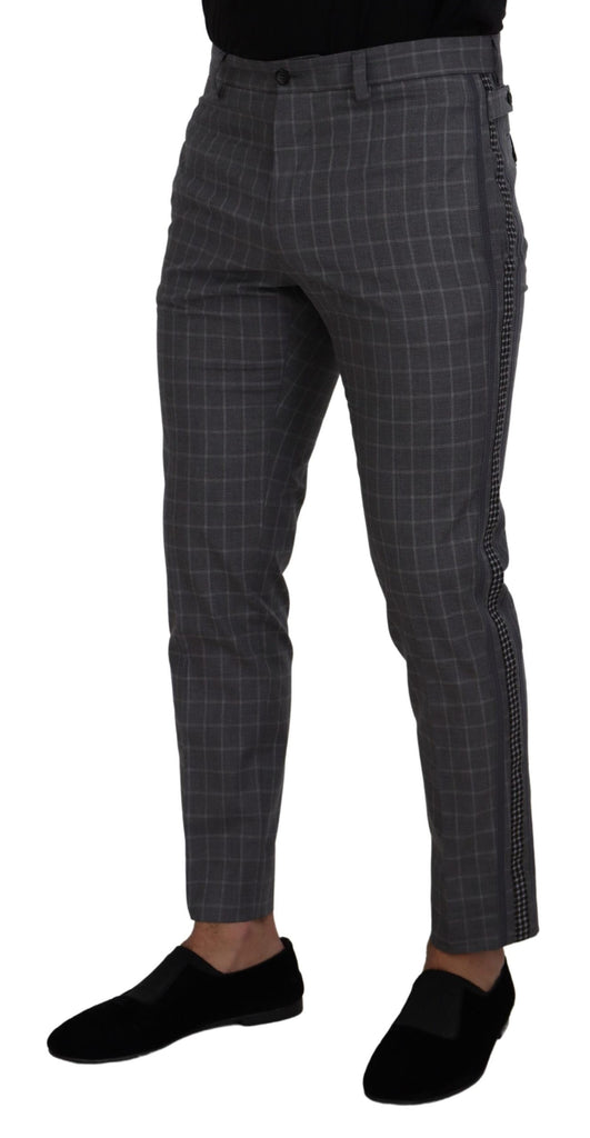 Dolce & Gabbana Grey Cotton Checkered Chino Pants Dolce & Gabbana