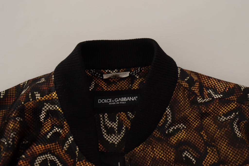 Dolce & Gabbana Brown Feather Full Zip Blouson Jacket Dolce & Gabbana