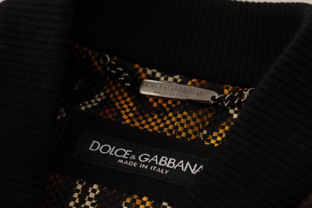 Dolce & Gabbana Brown Feather Full Zip Blouson Jacket Dolce & Gabbana
