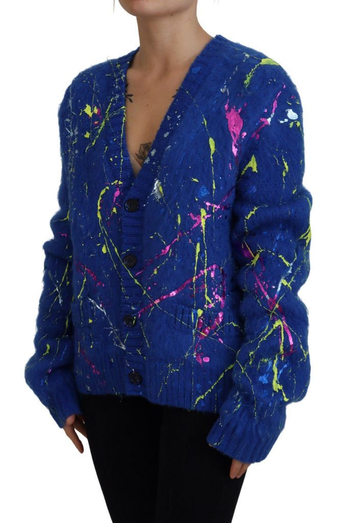 Dolce & Gabbana Blue Color Splash Mohair Cardigan  Sweater Dolce & Gabbana