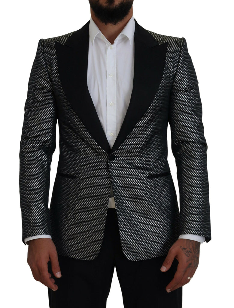 Dolce & Gabbana Black Silver Jacquard Slim Fit Jacket Blazer Dolce & Gabbana