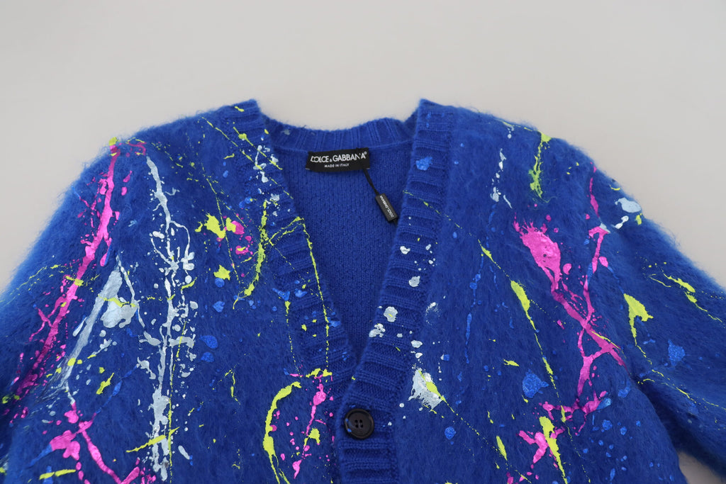 Dolce & Gabbana Blue Color Splash Mohair Cardigan  Sweater Dolce & Gabbana