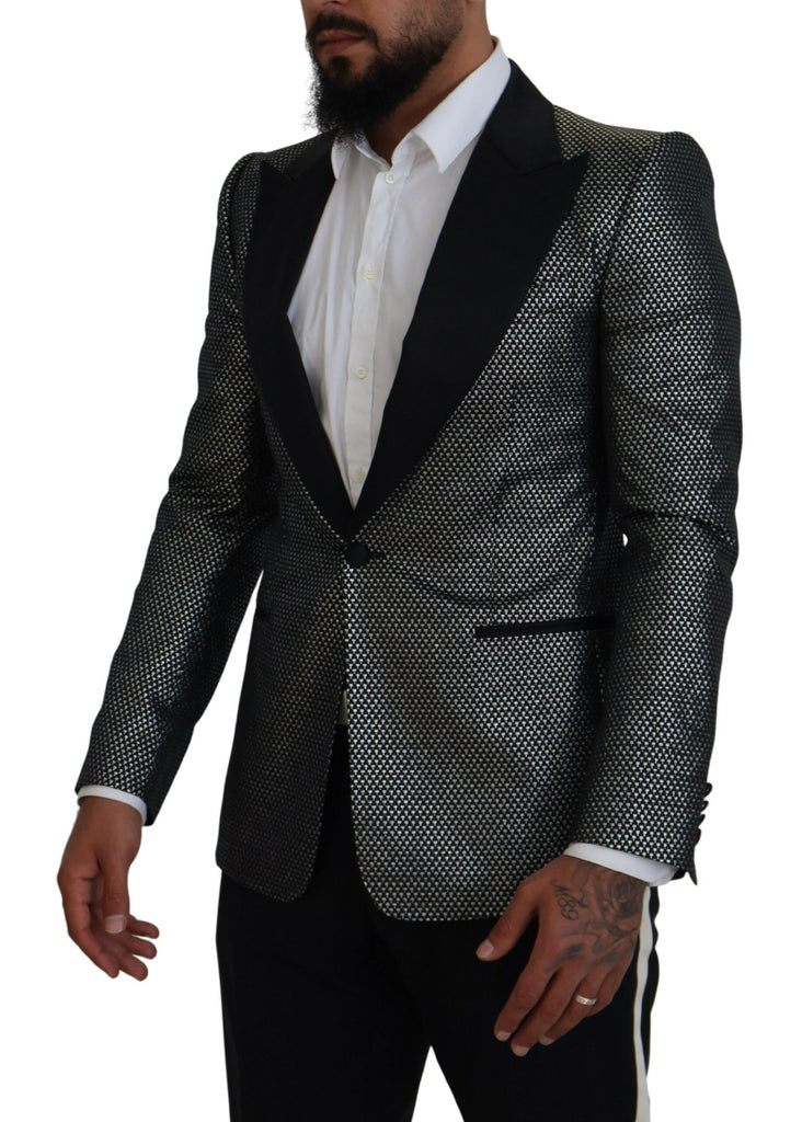 Dolce & Gabbana Black Silver Jacquard Slim Fit Jacket Blazer Dolce & Gabbana