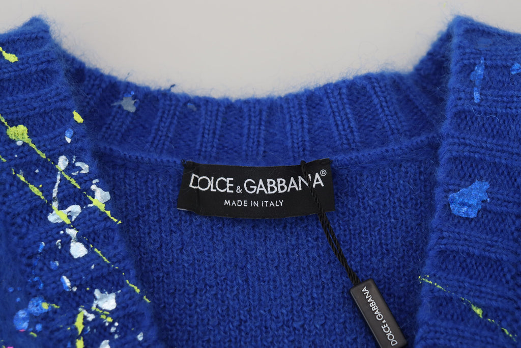 Dolce & Gabbana Blue Color Splash Mohair Cardigan  Sweater Dolce & Gabbana