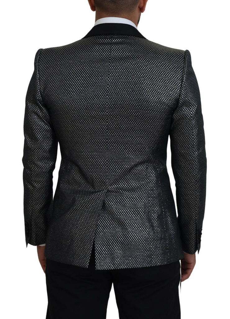 Dolce & Gabbana Black Silver Jacquard Slim Fit Jacket Blazer Dolce & Gabbana