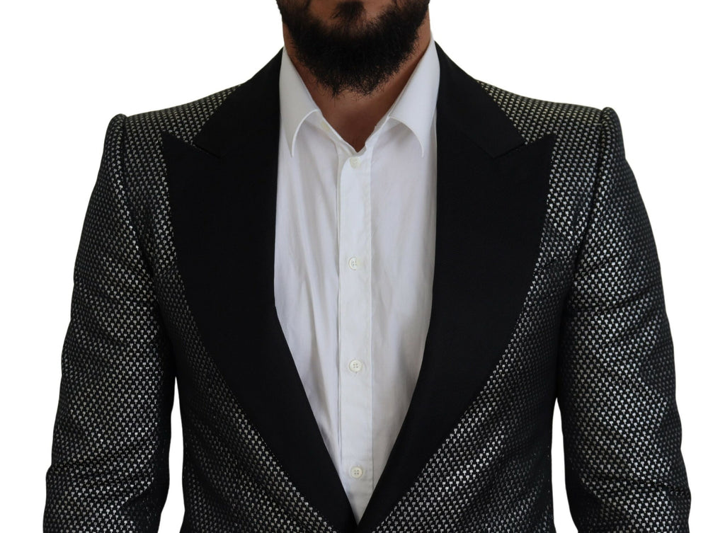 Dolce & Gabbana Black Silver Jacquard Slim Fit Jacket Blazer Dolce & Gabbana