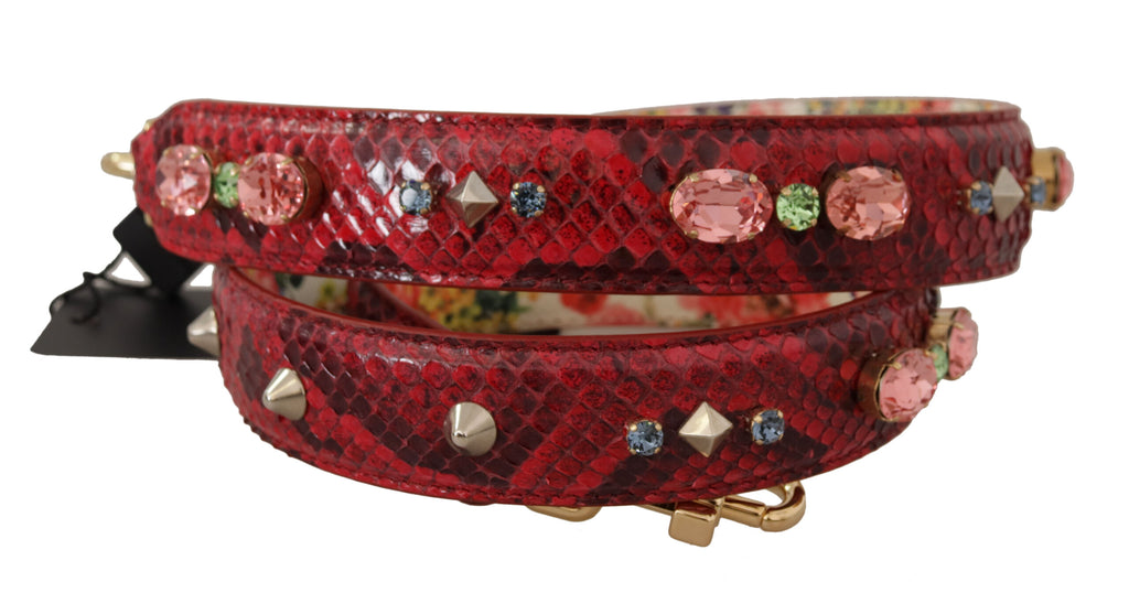 Dolce & Gabbana Red Exotic Leather Crystals Reversible Shoulder Strap - Luxe & Glitz