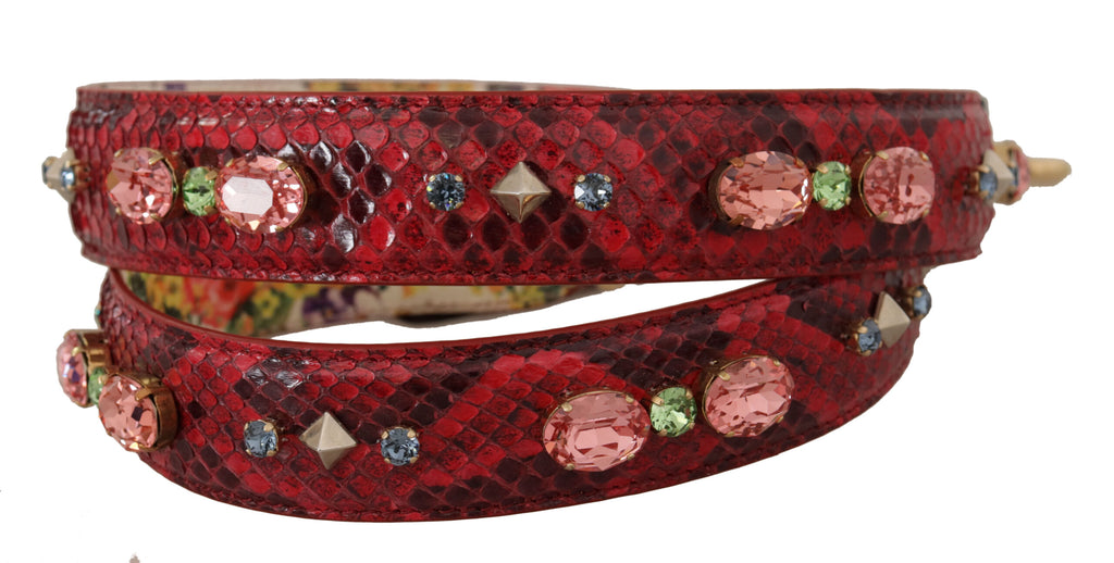 Dolce & Gabbana Red Exotic Leather Crystals Reversible Shoulder Strap - Luxe & Glitz