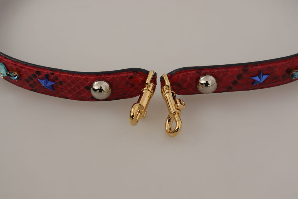 Dolce & Gabbana Red Exotic Leather Crystals Shoulder Strap - Luxe & Glitz