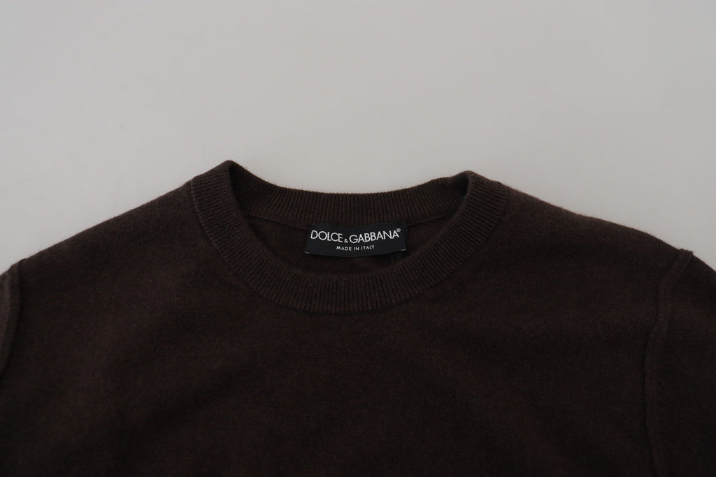 Dolce & Gabbana Brown Cashmere Crew Neck Pullover Sweater Dolce & Gabbana