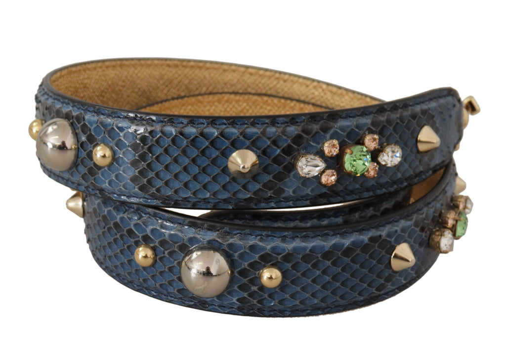 Dolce & Gabbana Blue Exotic Leather Crystals Shoulder Strap - Luxe & Glitz