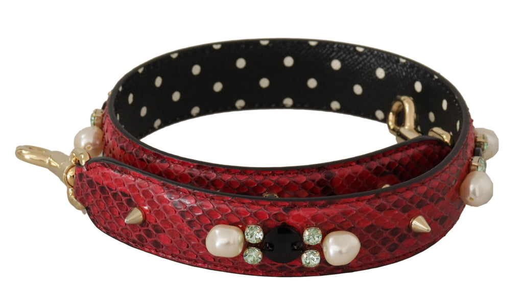 Dolce & Gabbana Red Exotic Leather Crystals Bag Shoulder Strap - Luxe & Glitz