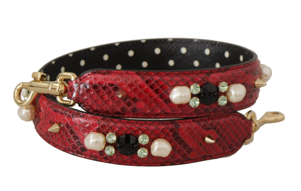 Dolce & Gabbana Red Exotic Leather Crystals Bag Shoulder Strap - Luxe & Glitz