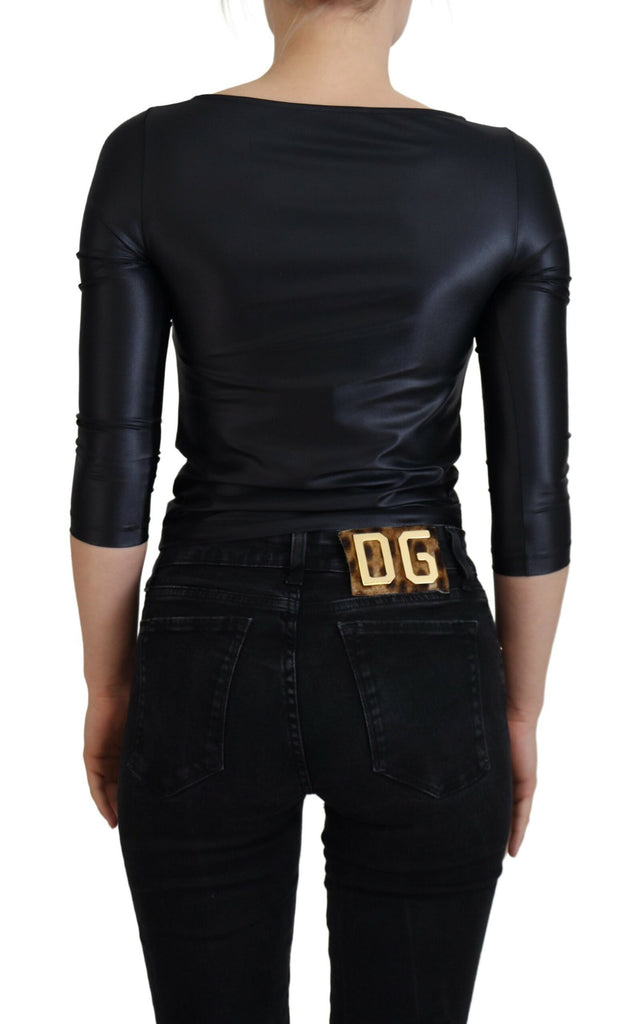 Dolce & Gabbana Black Cotton Stretch Open Chest 3/4 Sleeve Top Dolce & Gabbana