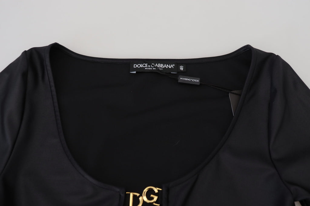 Dolce & Gabbana Black Cotton Stretch Open Chest 3/4 Sleeve Top Dolce & Gabbana