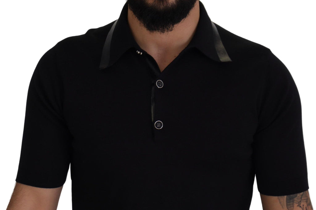 Dolce & Gabbana Black Cotton Silk Polo Shortsleeve T-shirt Dolce & Gabbana