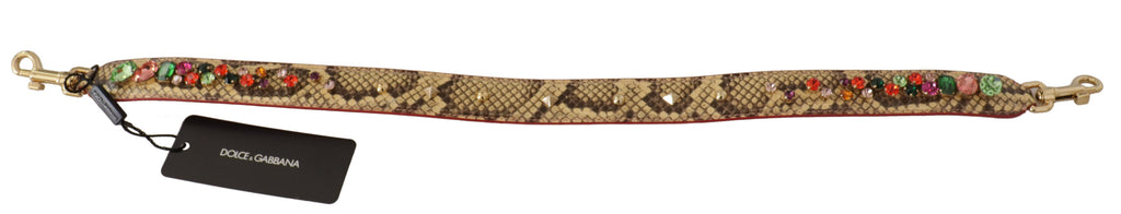 Dolce & Gabbana Beige Exotic Leather Crystals Shoulder Strap - Luxe & Glitz