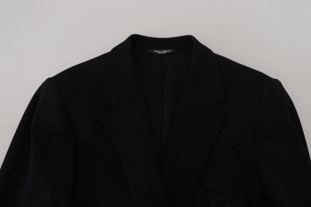 Dolce & Gabbana Black Wool Crown Slim Fit Jacket Blazer Dolce & Gabbana