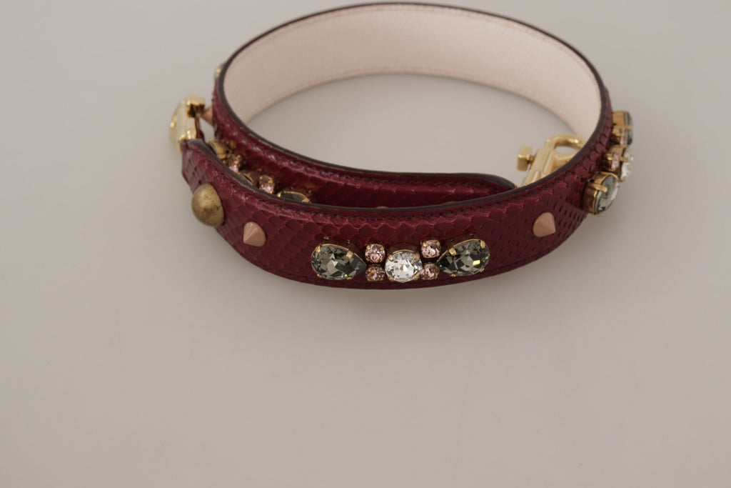 Dolce & Gabbana Bordeaux Leather Crystals Bag Shoulder Strap - Luxe & Glitz