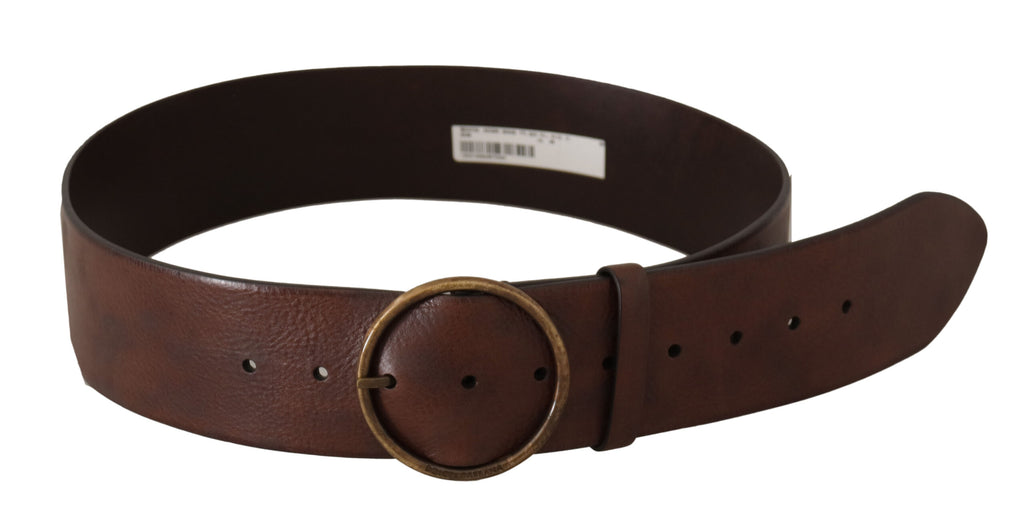 Dolce & Gabbana Dark Brown Wide Waist Leather Metal Round Buckle Belt - Luxe & Glitz