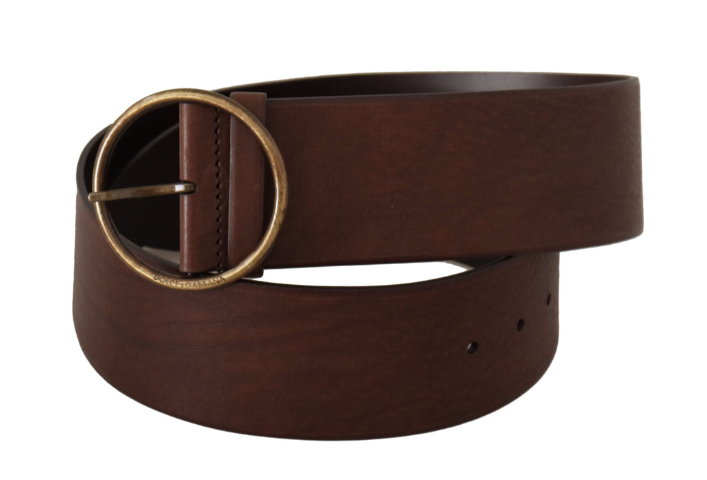 Dolce & Gabbana Brown Leather Wide Waist Logo Metal Round Buckle Belt - Luxe & Glitz