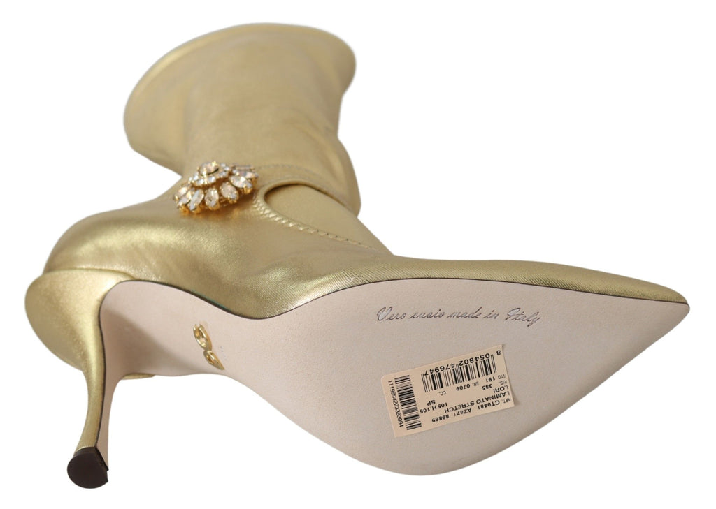 Dolce & Gabbana Gold Rhinestones Ankle Boots Socks Shoes Dolce & Gabbana