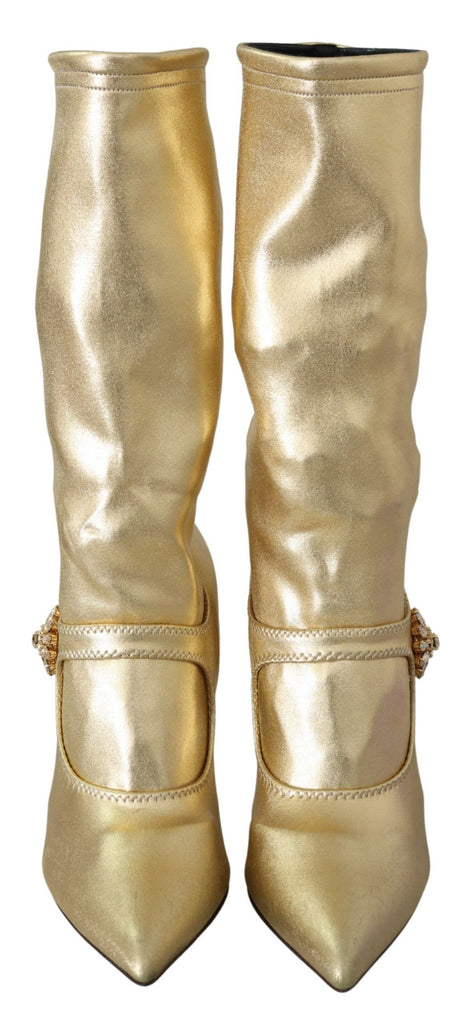 Dolce & Gabbana Gold Rhinestones Ankle Boots Socks Shoes Dolce & Gabbana