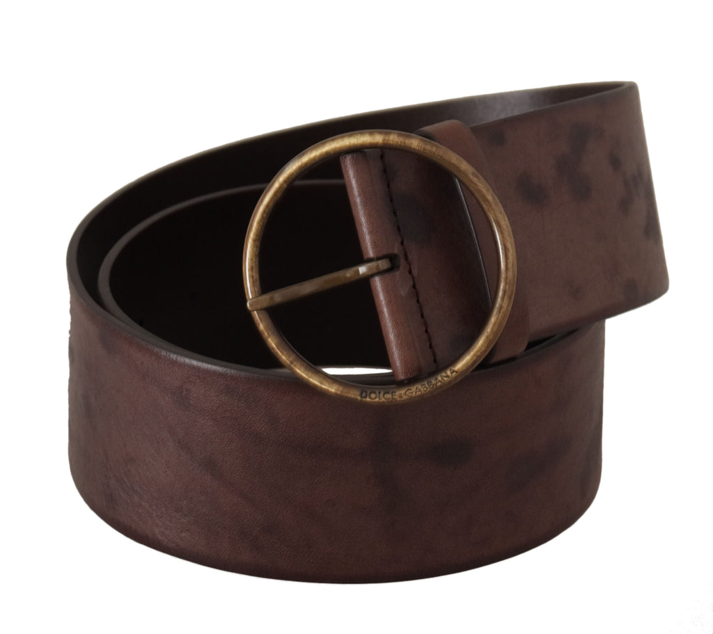 Dolce & Gabbana Dark Brown Wide Calf Leather Logo Round Buckle Belt - Luxe & Glitz