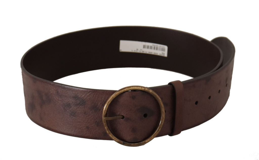 Dolce & Gabbana Dark Brown Wide Calf Leather Logo Round Buckle Belt - Luxe & Glitz