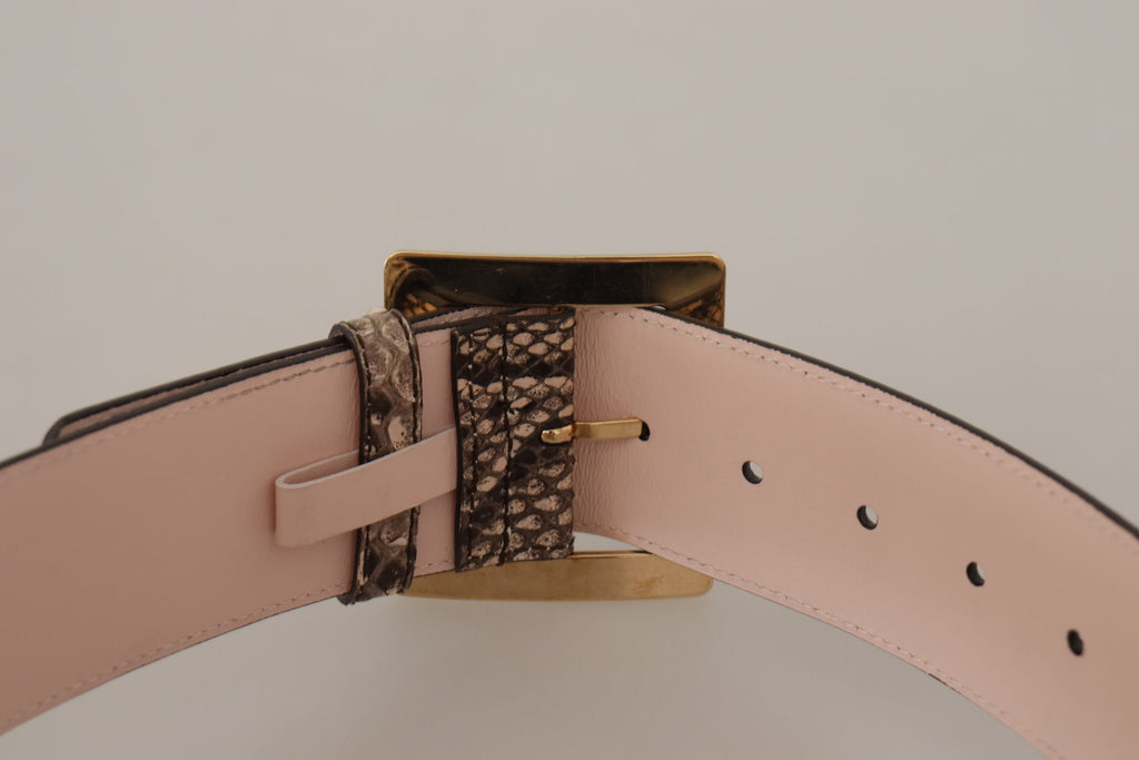 Dolce & Gabbana Beige Exotic Leather Wide Gold Metal Buckle Belt - Luxe & Glitz