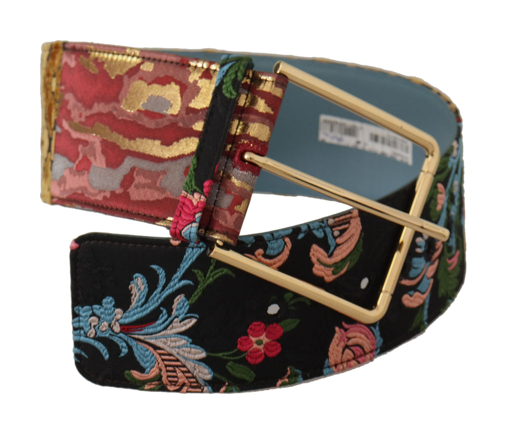 Dolce & Gabbana Multicolor Embroidered Leather Gold Metal Buckle Belt - Luxe & Glitz