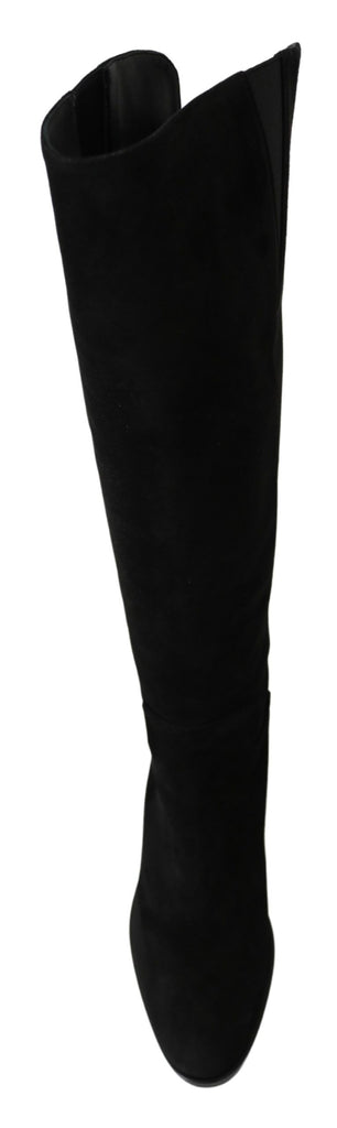 Dolce & Gabbana Black Suede Knee High Flat Boots Shoes Dolce & Gabbana