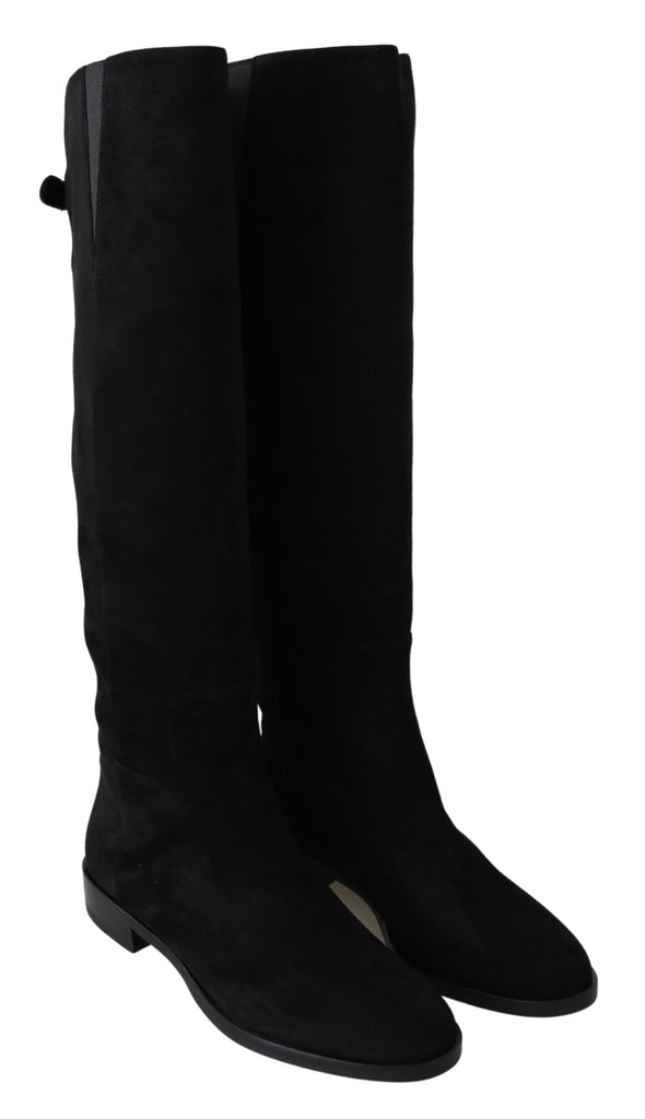 Dolce & Gabbana Black Suede Knee High Flat Boots Shoes Dolce & Gabbana